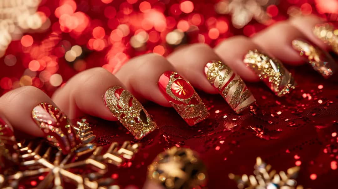 Złote paznokcie świąteczne - inspiracje na niezapomnianą stylizację